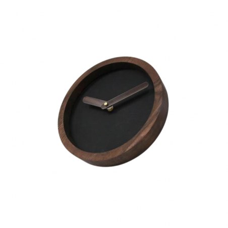 Dark Wooden Round Watch (Black Faux Leather)