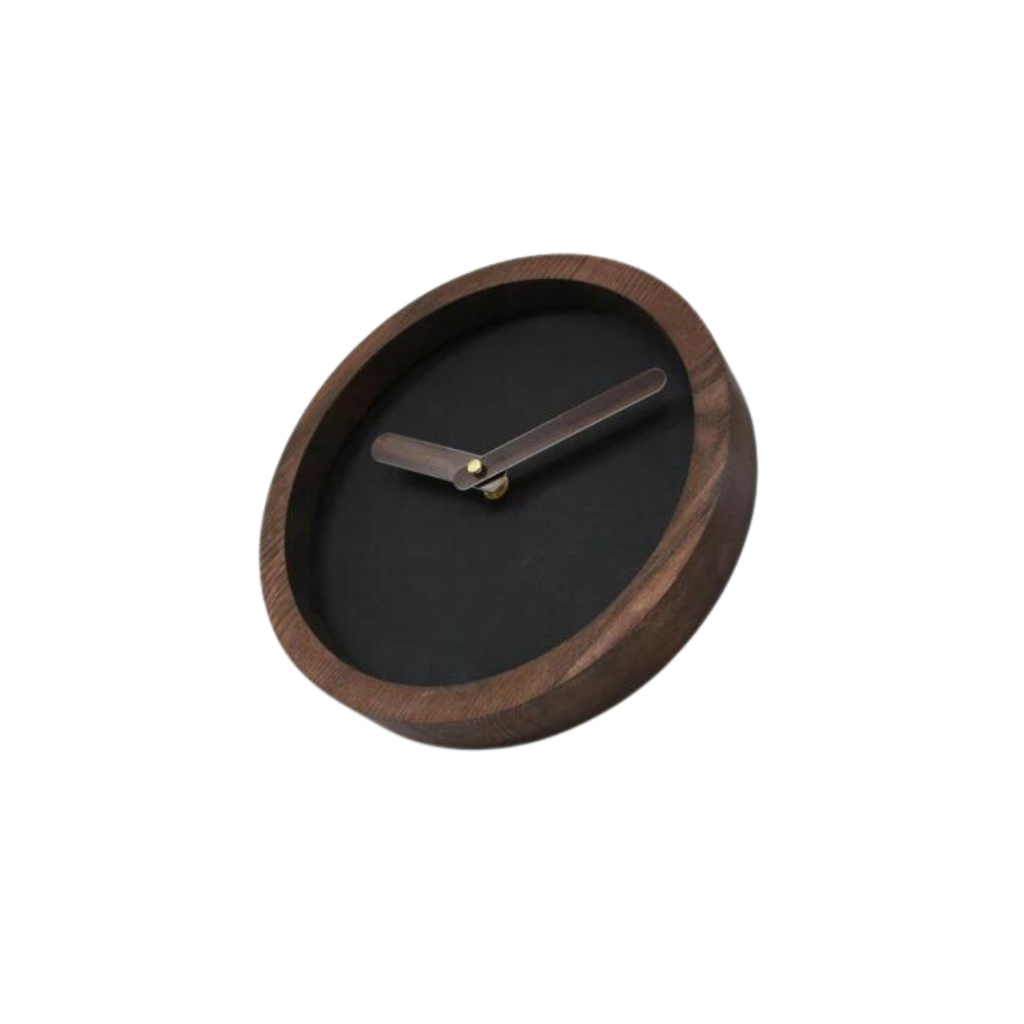 Tamsus Medinis Apvalus Laikrodis (Juoda Dirbtinė Oda) | produktai | NMF Home