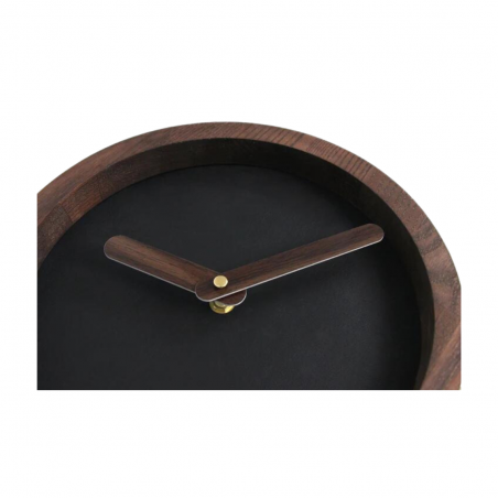Dark Wooden Round Watch (Black Faux Leather)