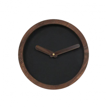 Dark Wooden Round Watch (Black Faux Leather)