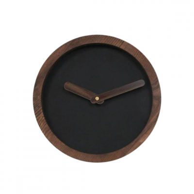 Tamsus Medinis Apvalus Laikrodis (Juoda Dirbtinė Oda) | laikrodziai | NMF Home