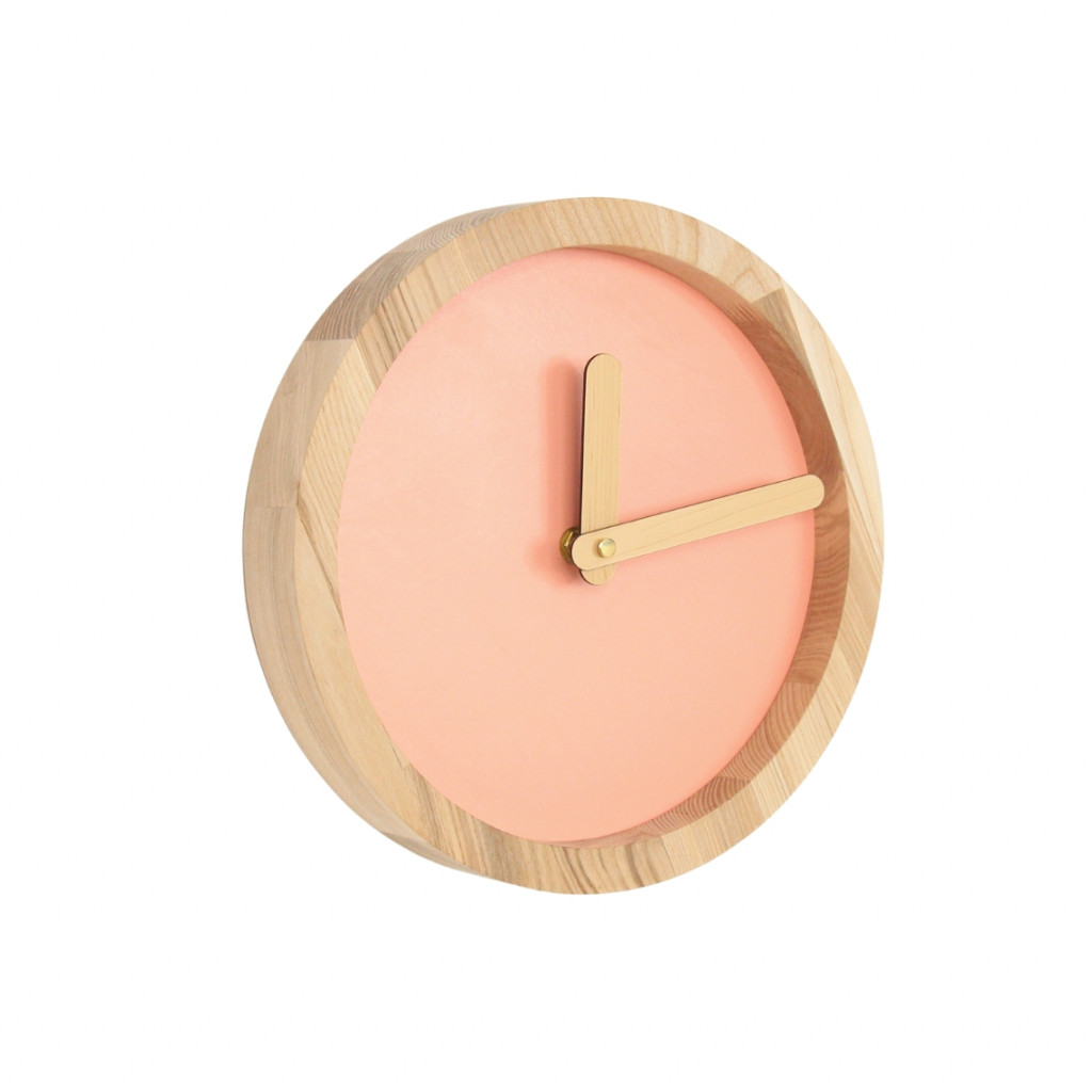 Light Wooden Round Clock (Pink Faux Leather) Light Wooden Round Clock (Pink Faux Leather)
