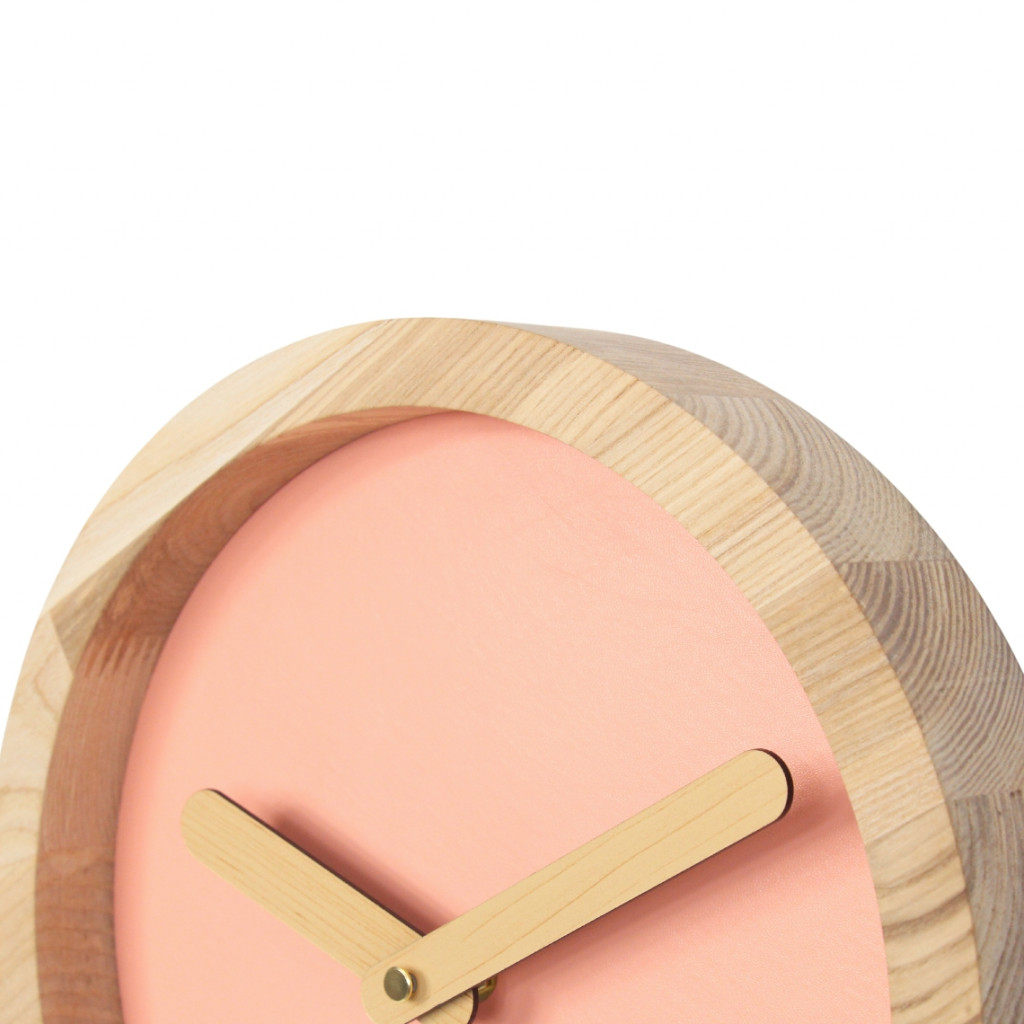 Light Wooden Round Clock (Pink Faux Leather) Light Wooden Round Clock (Pink Faux Leather)