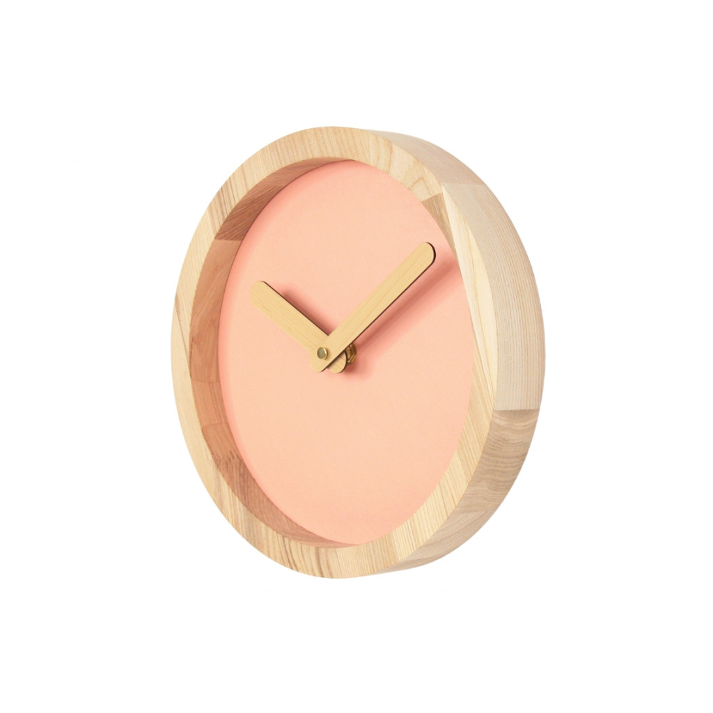 Light Wooden Round Clock (Pink Faux Leather) Light Wooden Round Clock (Pink Faux Leather)