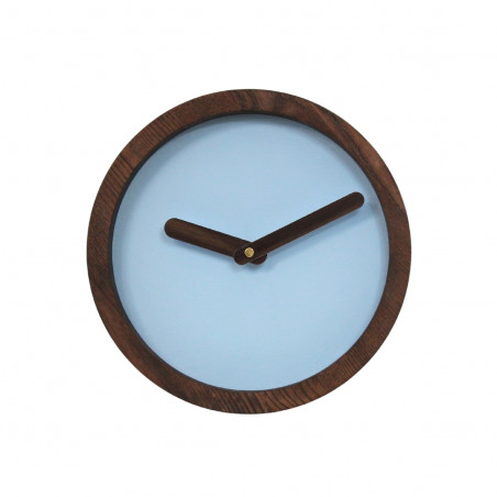 Tamsus Medinis Apvalus Laikrodis (Baby Blue Dirbtinė Oda) | laikrodziai | NMF Home
