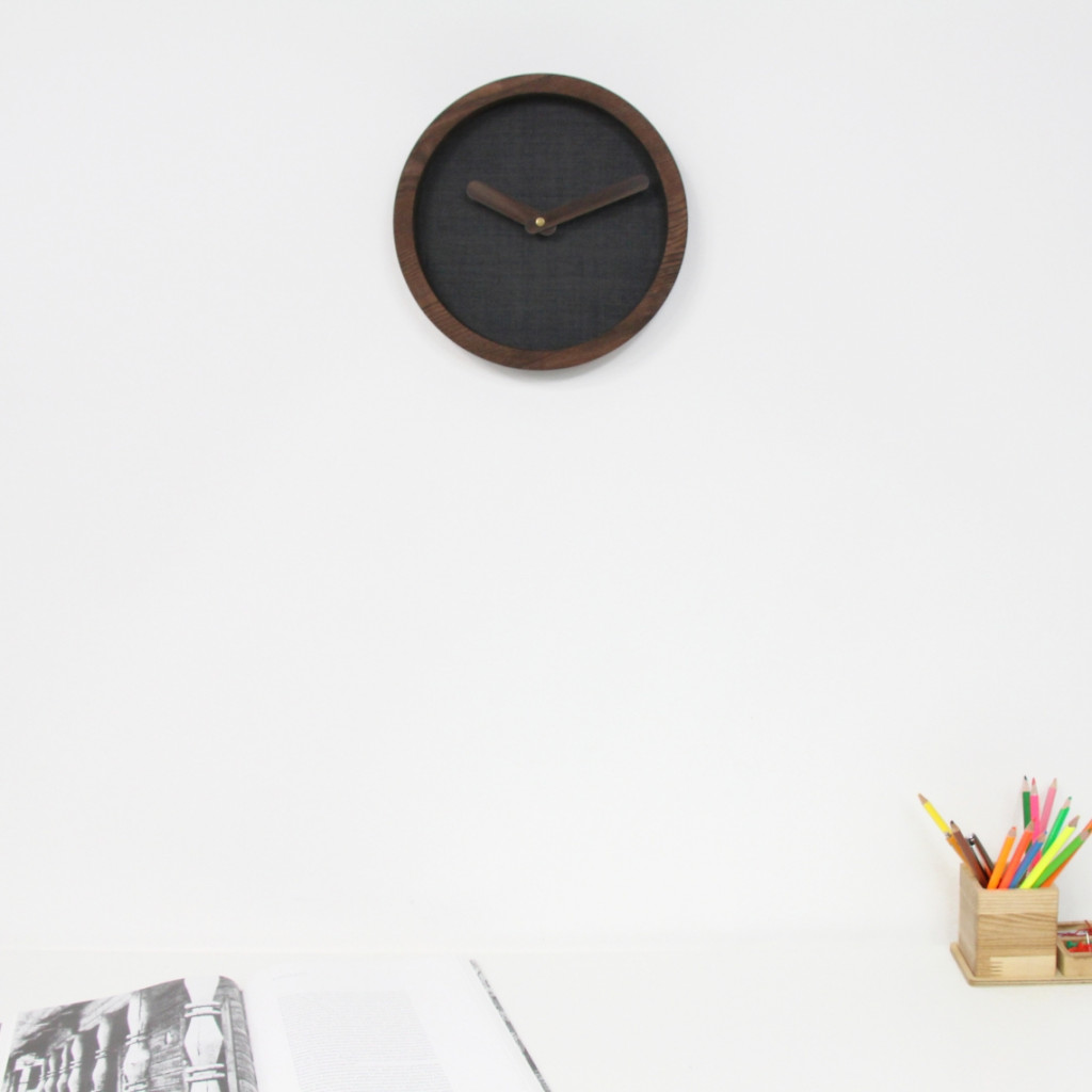 Dark Wooden Round Clock (Grey Material) Dark Wooden Round Clock (Grey Material)