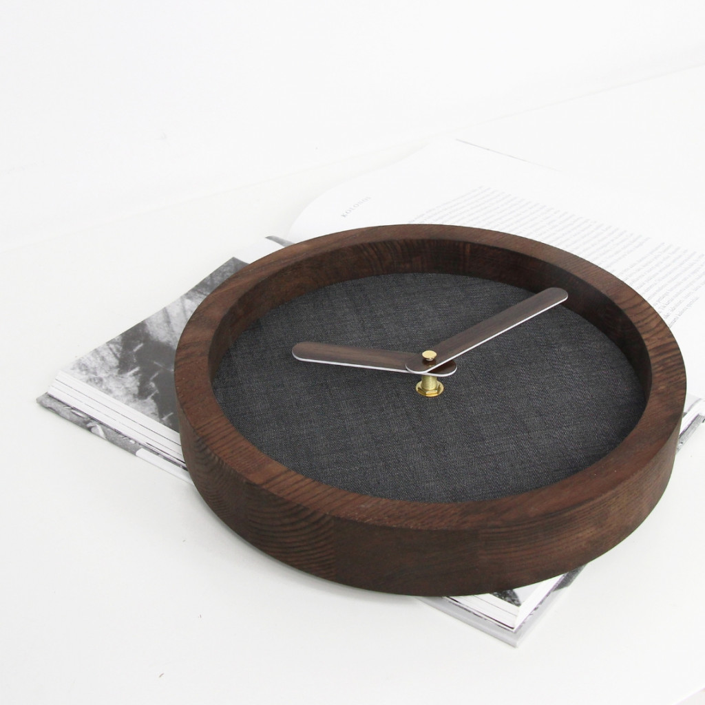 Dark Wooden Round Clock (Grey Material) Dark Wooden Round Clock (Grey Material)