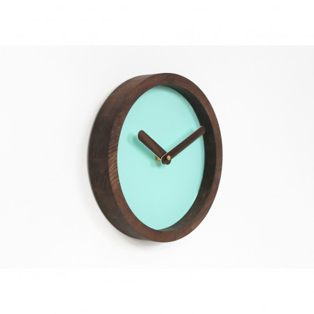 Dark Wooden Round Watch (Mint Green Faux Leather)