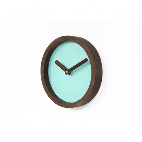 Dark Wooden Round Watch (Mint Green Faux Leather)