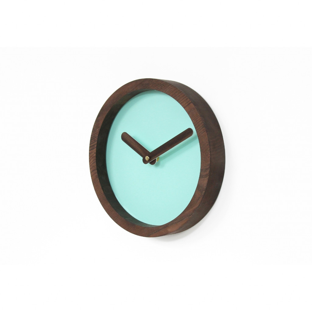 Tamsus Medinis Apvalus Laikrodis (Mint Green Dirbtinė Oda) | laikrodziai | NMF Home