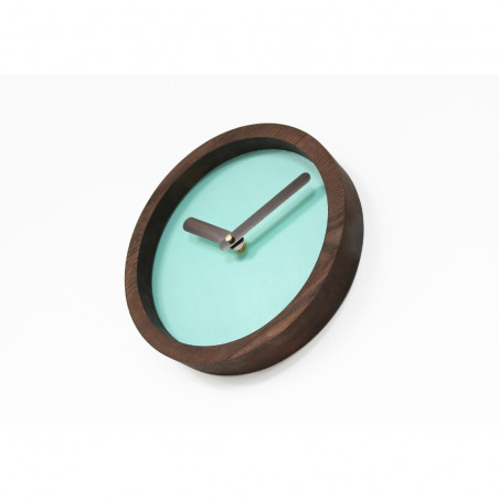 Dark Wooden Round Watch (Mint Green Faux Leather)