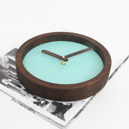 Dark Wooden Round Watch (Mint Green Faux Leather)