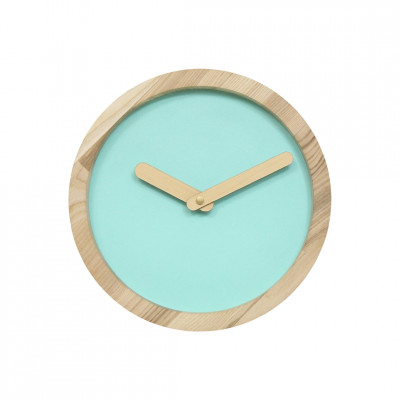 Light Wooden Round Clock (Mint Green Faux Leather)