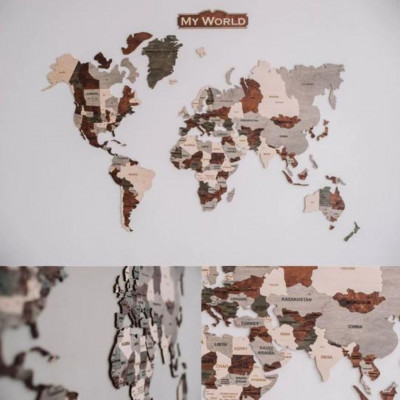 Wooden wall map of the world | Multicolor