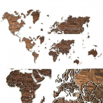 Wooden Wall Map of the World | Dark