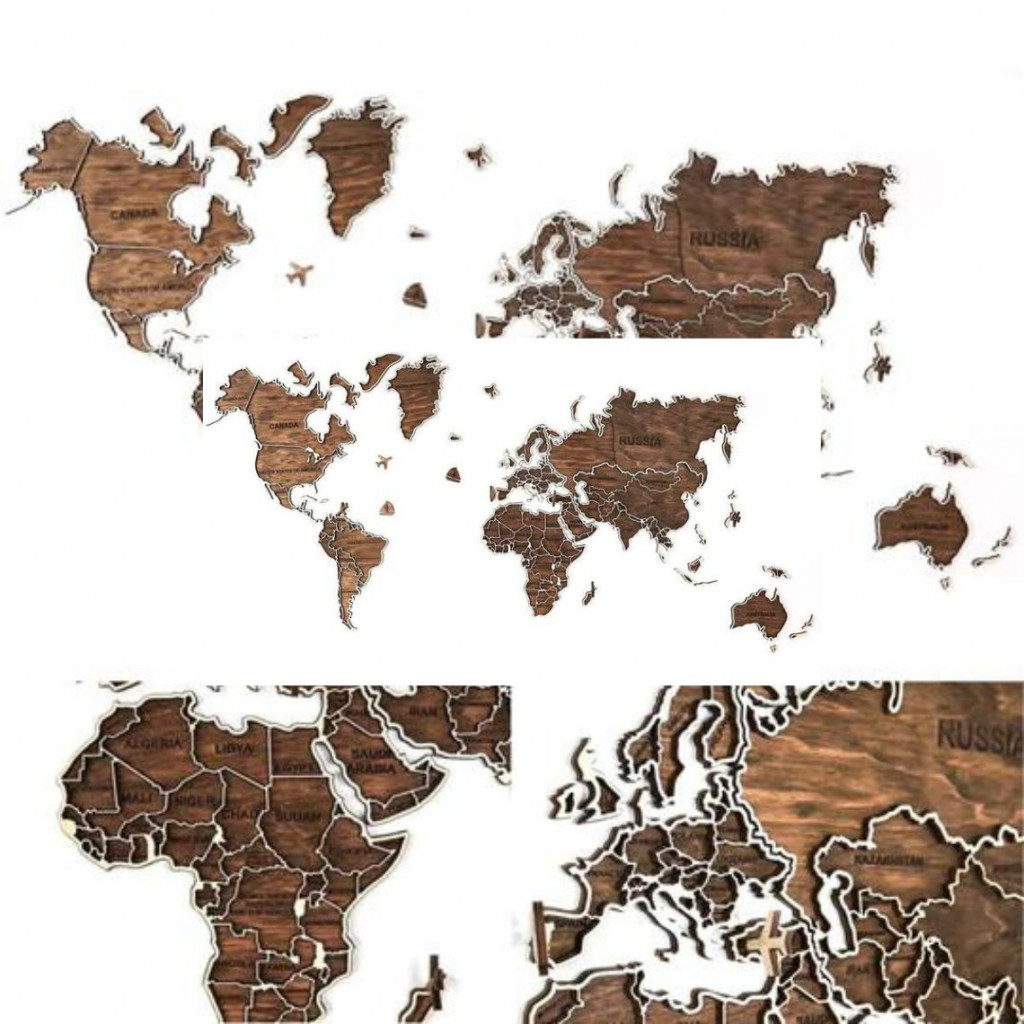 Wooden Wall Map of the World | Dark Wooden Wall Map of the World | Dark