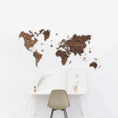 Wooden Wall Map of the World | Dark