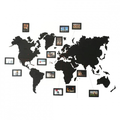 Wooden wall map of the world | Black