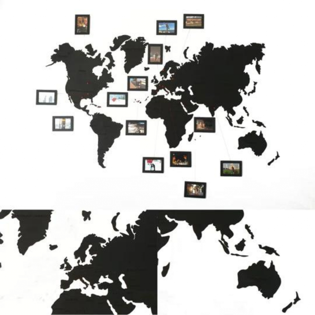 Wooden wall map of the world | Black