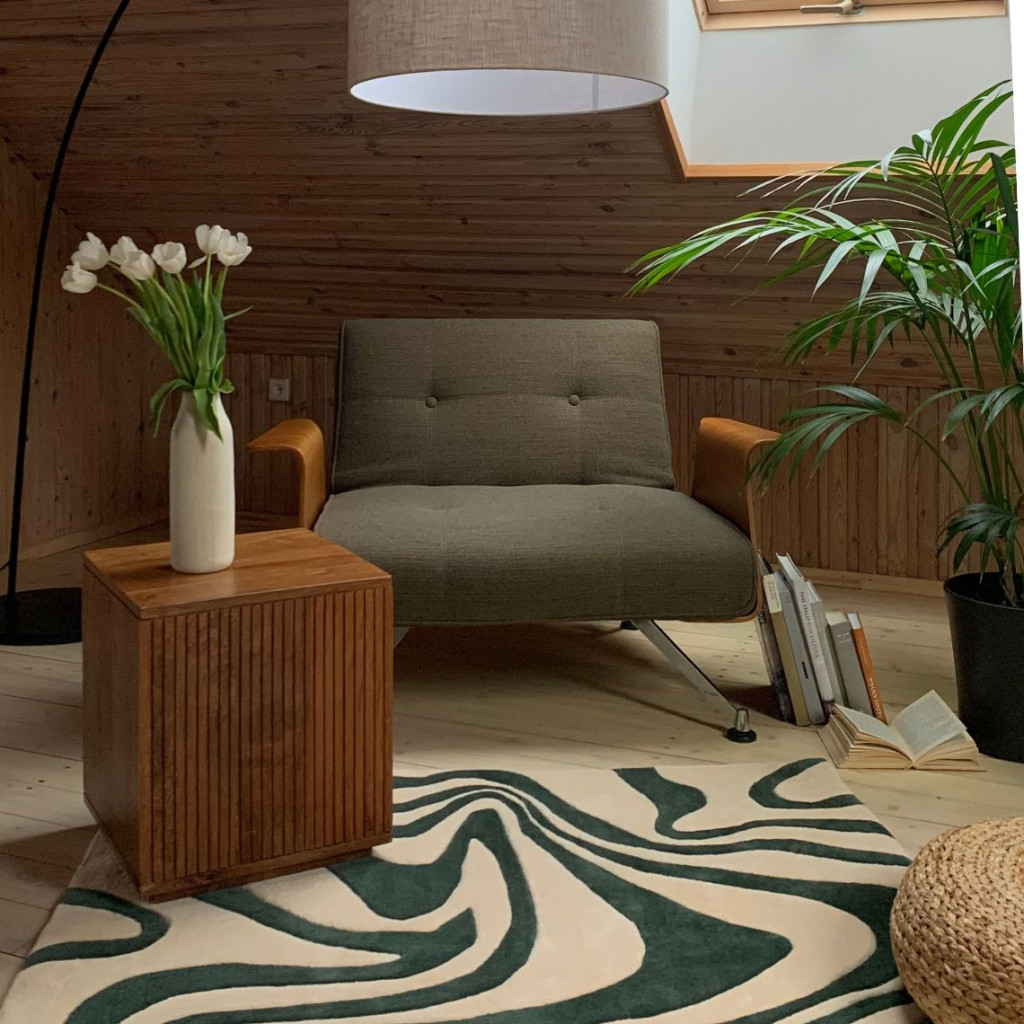 Estetiškas kilimas Beige Waves | Žalias | kilimai | NMF Home