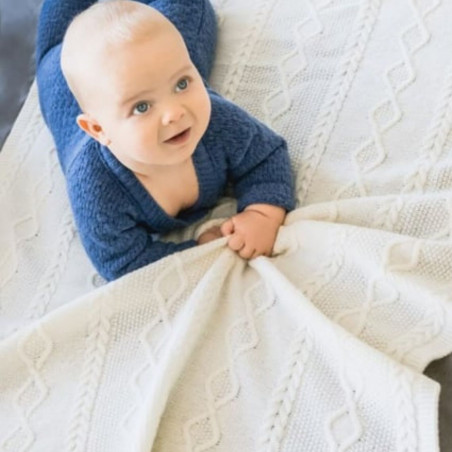 Merino wool plaid Aran | Ecru