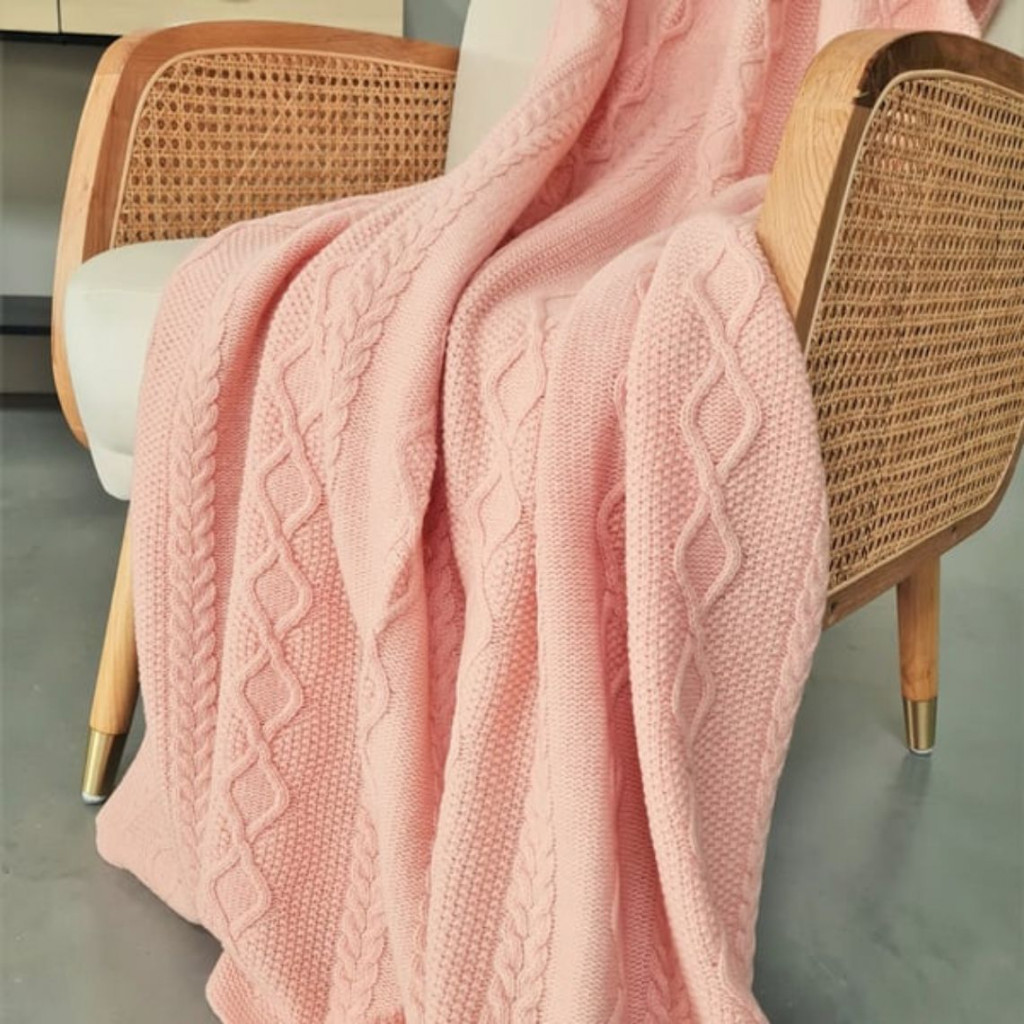 Merino wool plaid Aran | Rose Merino wool plaid Aran | Rose