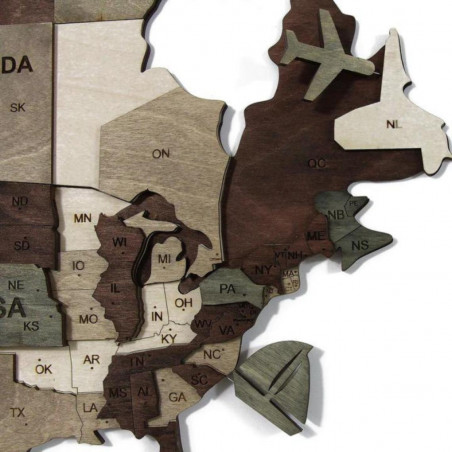 Wooden wall map of the world in 3D