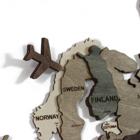 Wooden wall map of the world in 3D