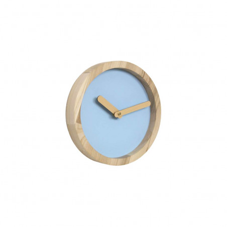 Light Wooden Round Clock (Baby Blue Faux Leather)