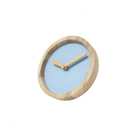 Light Wooden Round Clock (Baby Blue Faux Leather)