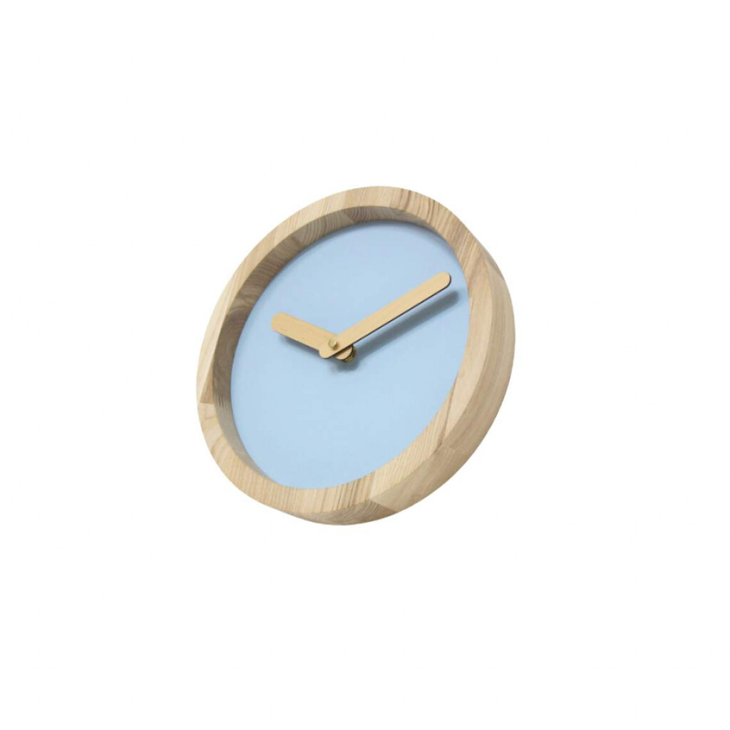 Light Wooden Round Clock (Baby Blue Faux Leather)