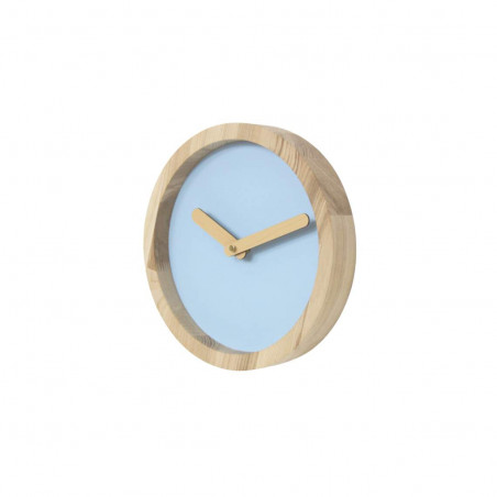 Light Wooden Round Clock (Baby Blue Faux Leather)