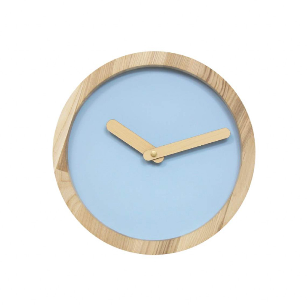 Light Wooden Round Clock (Baby Blue Faux Leather)