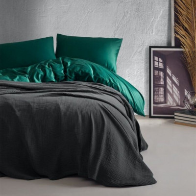 Bedspread MUSLIN Black | Antracite