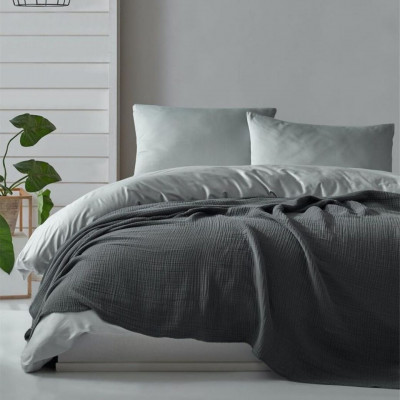 Bedspread MUSLIN Black | Antracite
